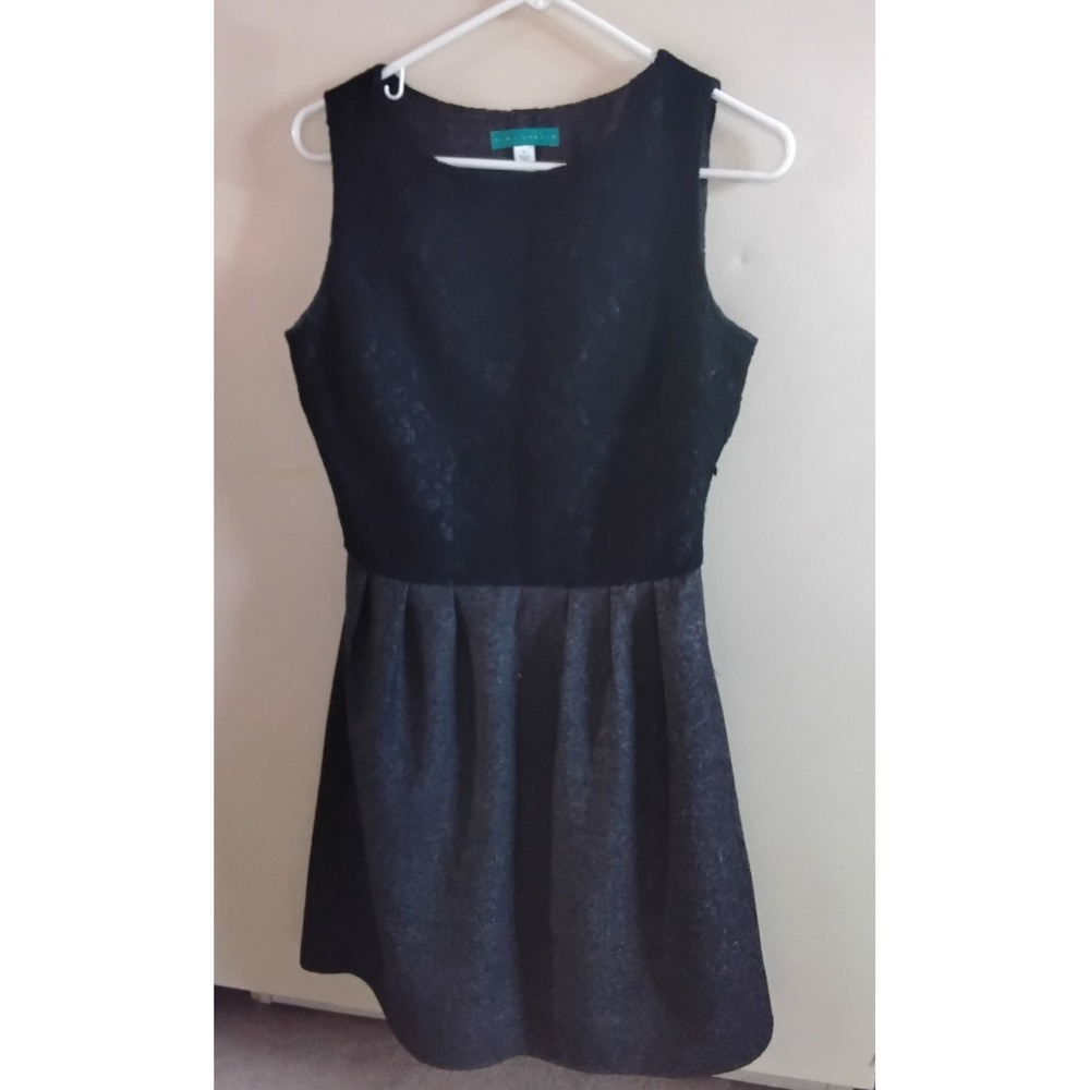 Pim + Larkin Black Lace Metallic Grey Pleated Fit Flare Cocktail Dress Size Sm